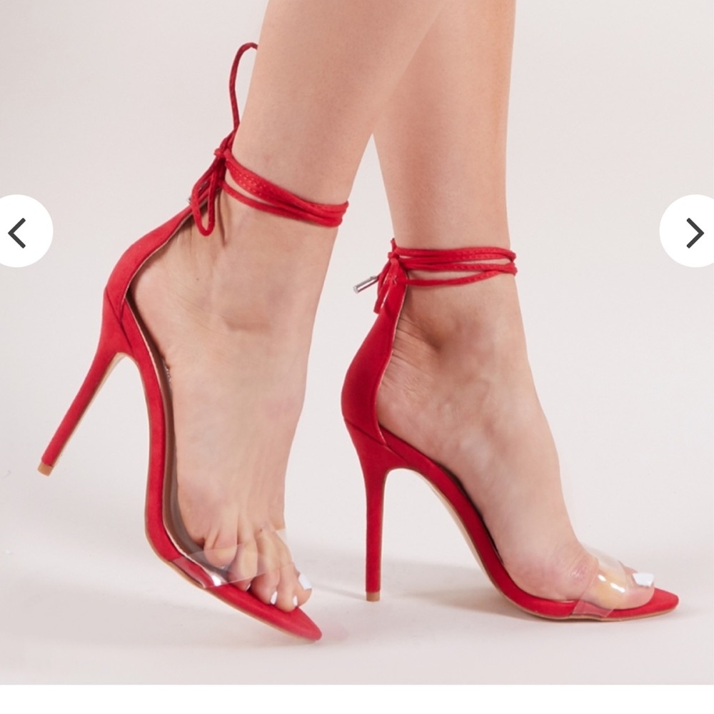 Public Desire Red Lace Up Heels